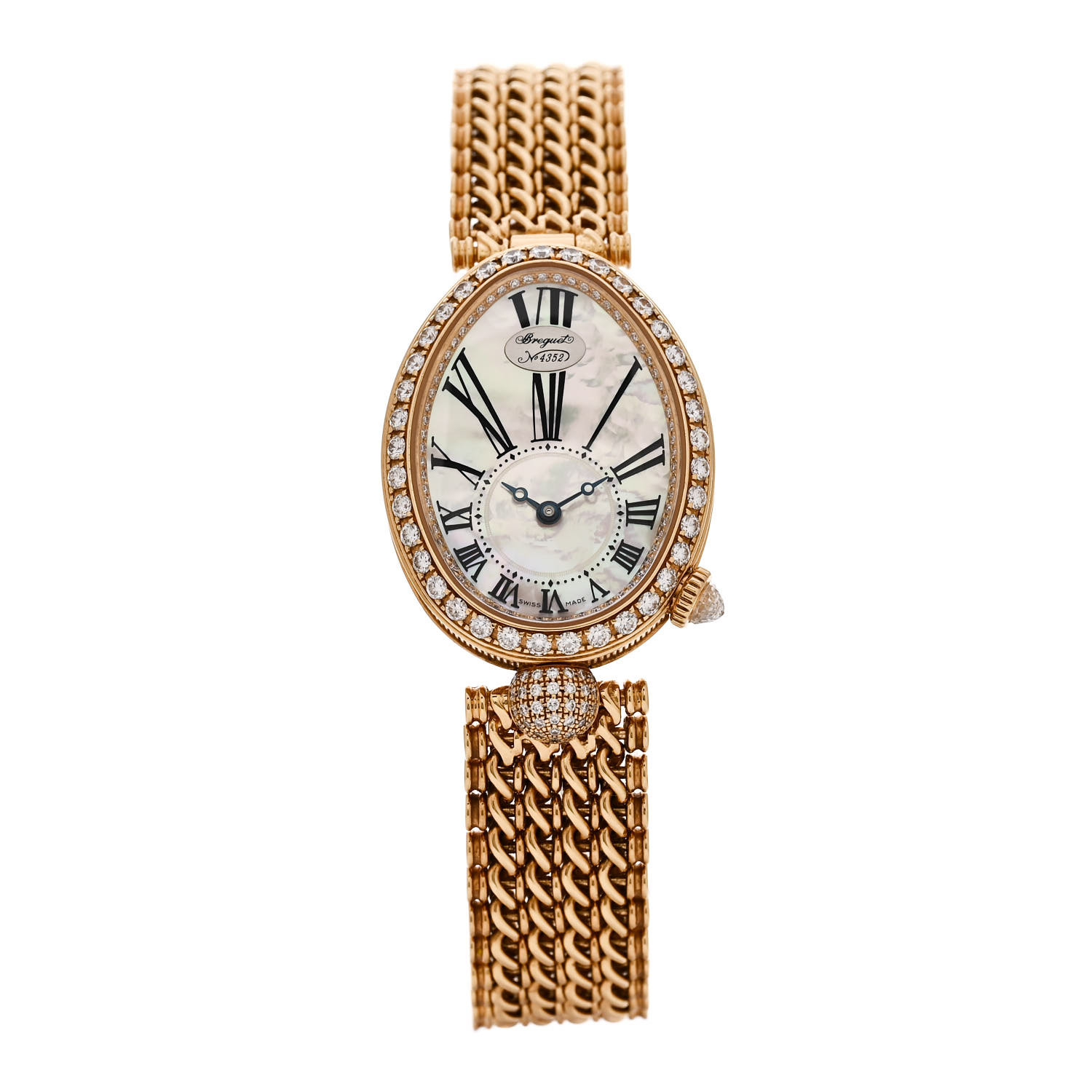 BREGUET 18K Yellow Gold Diamond Bezel Mother of Pearl 25mm Reine de Naples Automatic Watch 8928 by FASHIONPHILE