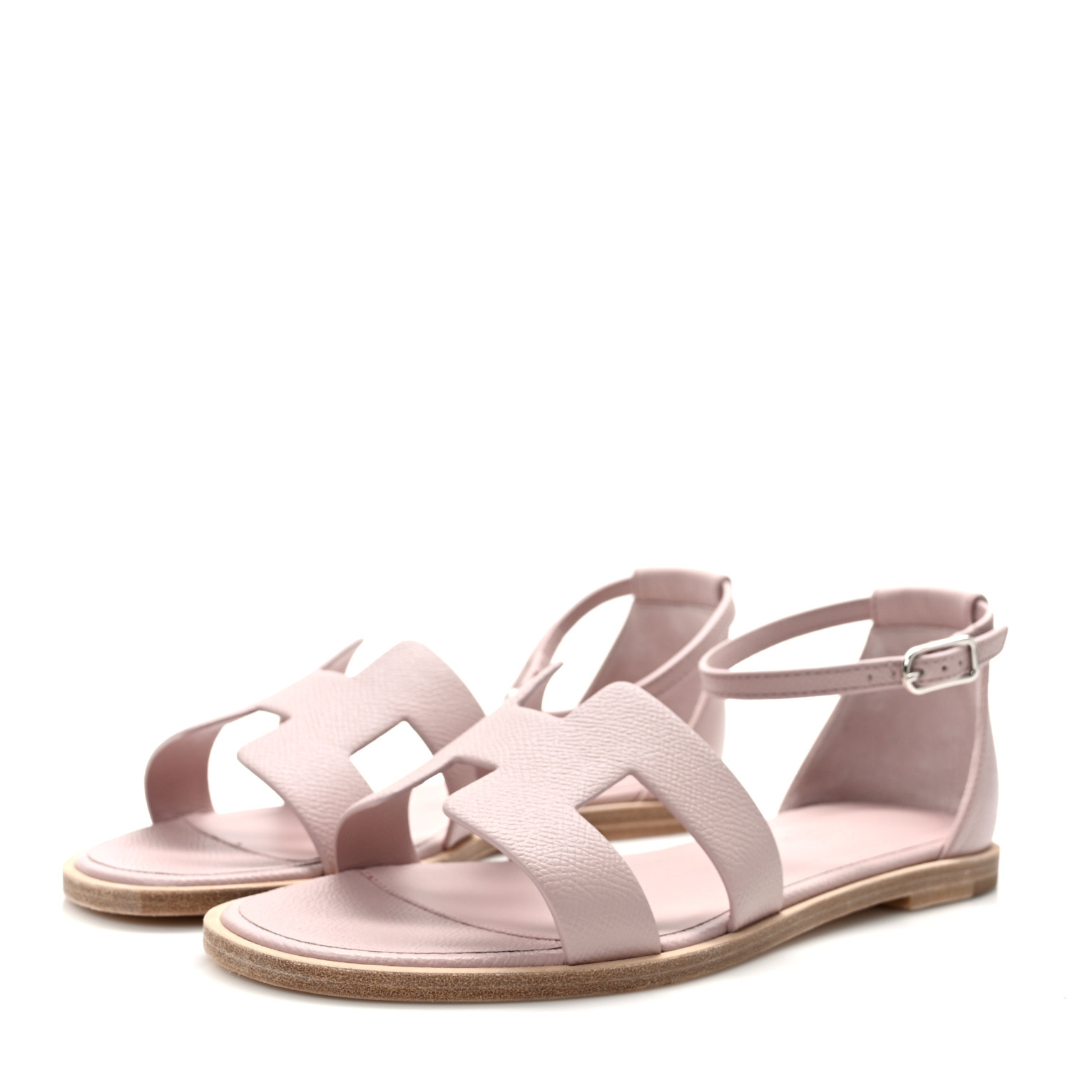 HERMES Epsom Santorini Sandals in the color Rose Porcelaine by FASHIONPHILE