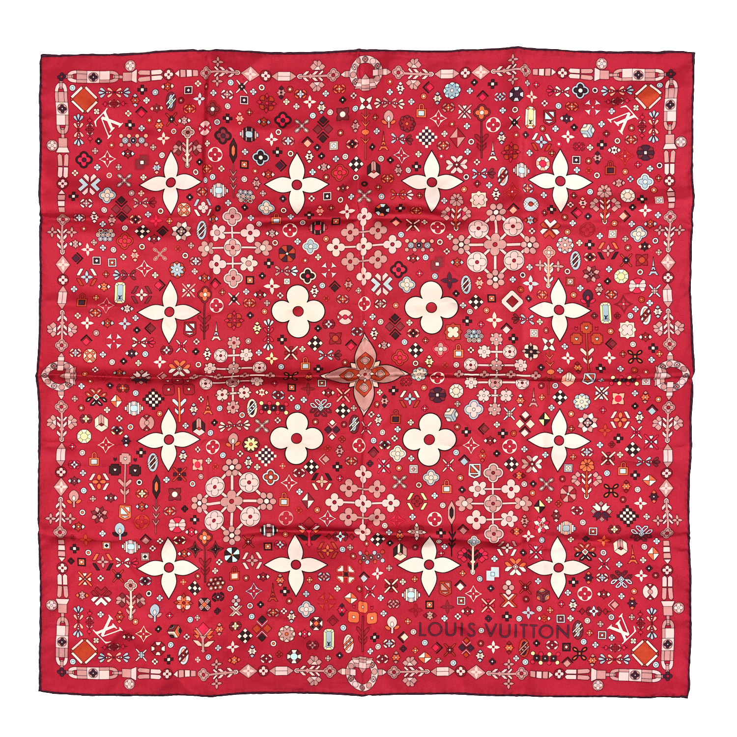 LOUIS VUITTON Silk Square Scarf in the color Red by FASHIONPHILE