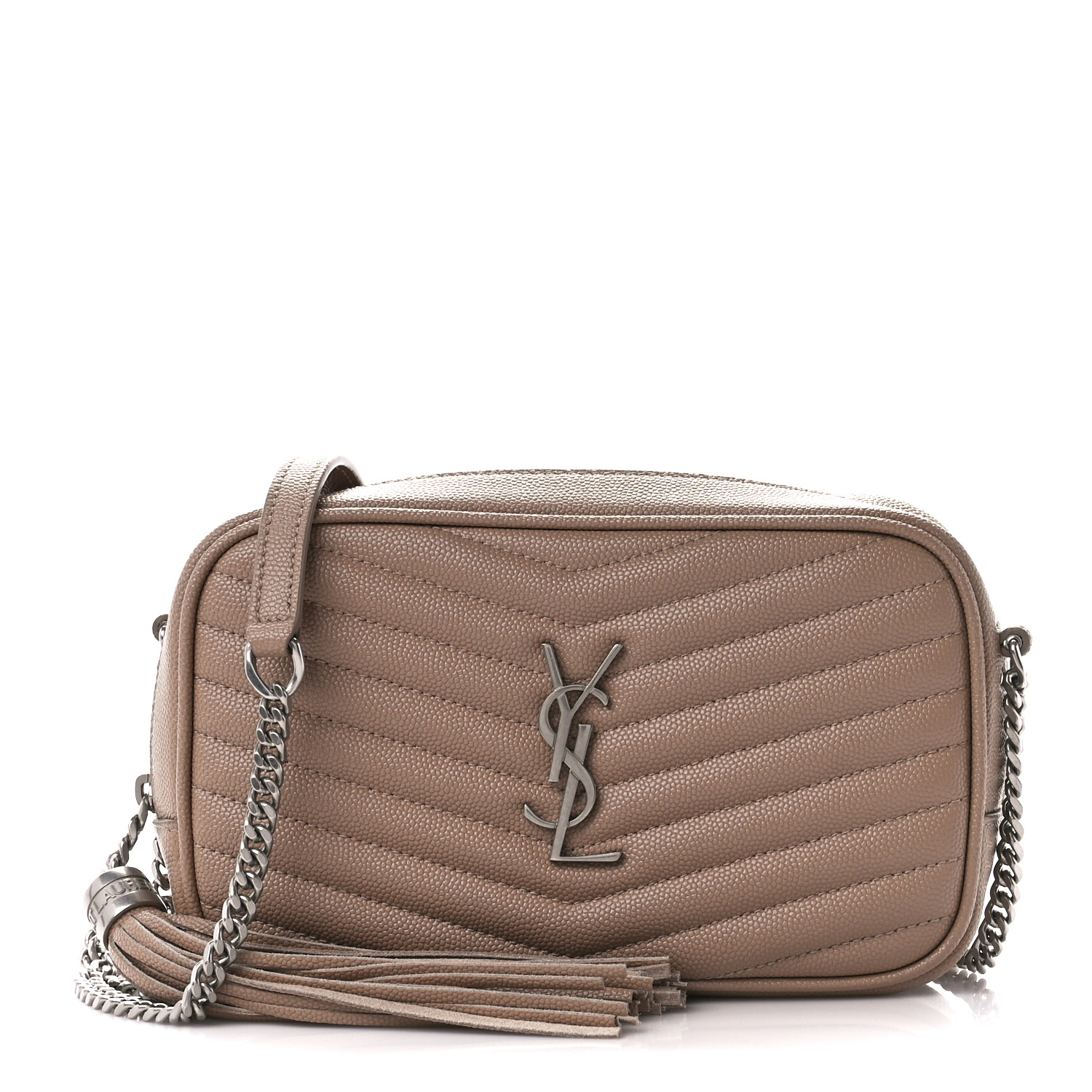 SAINT LAURENT Grain De Poudre Matelasse Monogram Mini Lou Camera Bag in the color Pale Blush by FASHIONPHILE