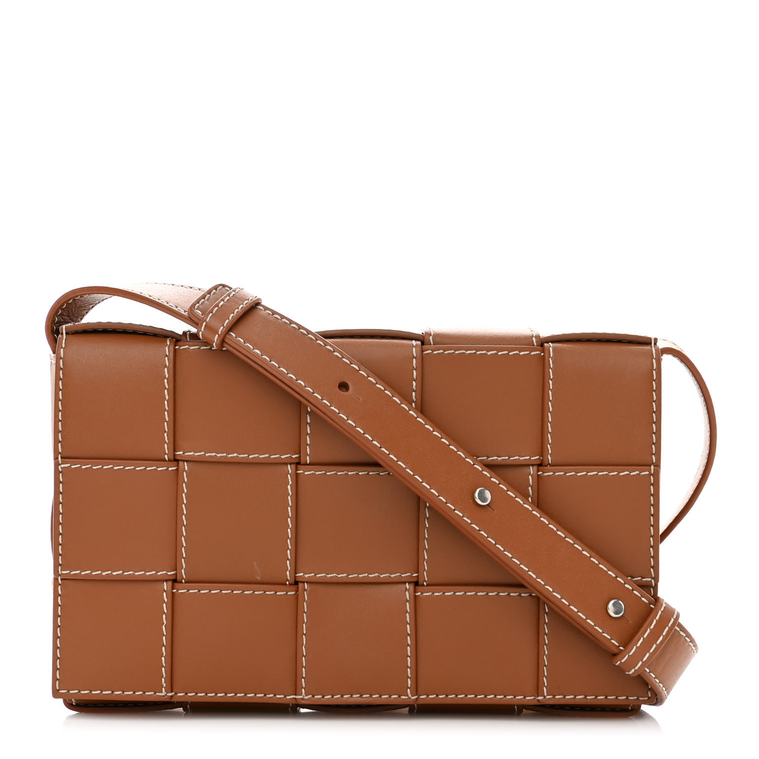 BOTTEGA VENETA Lambskin Maxi Intrecciato Edge Stitch Cassette Crossbody Bag in the color Wood by FASHIONPHILE