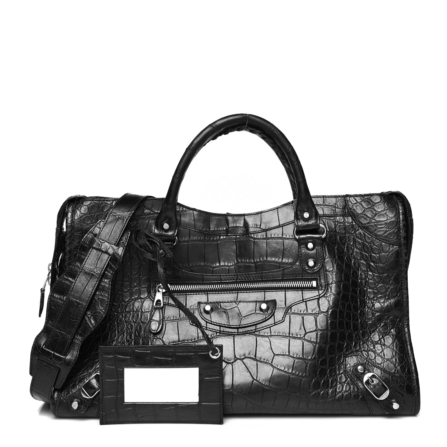 BALENCIAGA Crocodile City handbag in the color Black by FASHIONPHILE