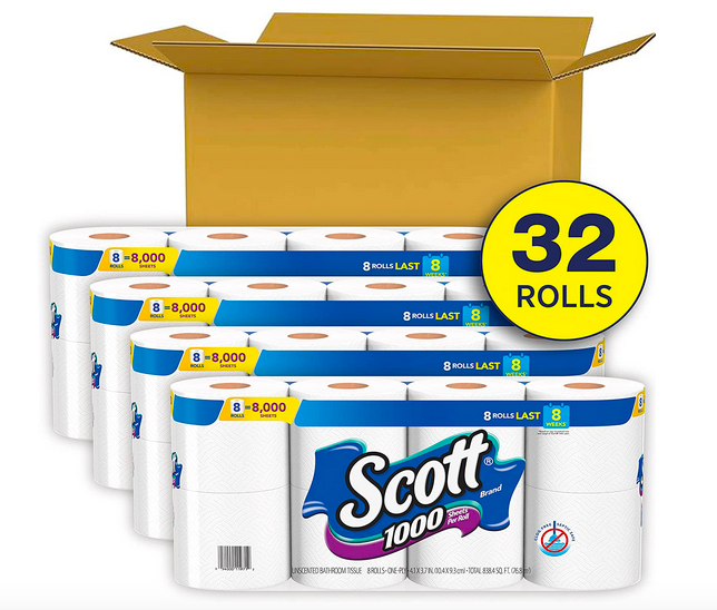 Scott 1000 Sheets Per Roll Toilet Paper, 32 Rolls