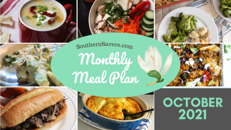 Southern Savers FREE October 2021 Monthly Meal Plan