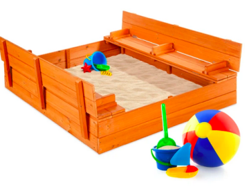 Kids Cedar Sandbox with Sand Screen and 2 Benches