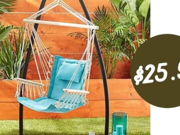 Hanging Hammock Chair with Wooden Armrests for $25.99