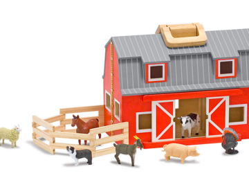 Melissa & Doug Fold and Go Wooden Barn With 7 Animal Play Figures