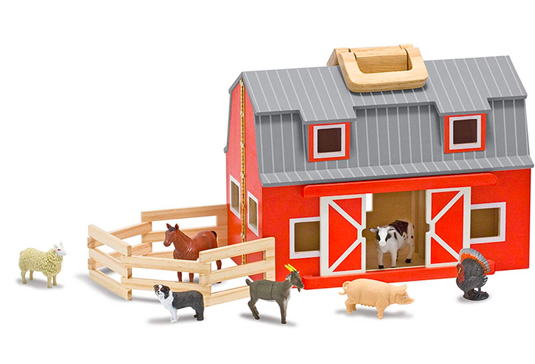 Melissa & Doug Fold and Go Wooden Barn With 7 Animal Play Figures