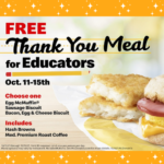 Free McDonald’s Breakfast Meal for Educators Starting October 11th