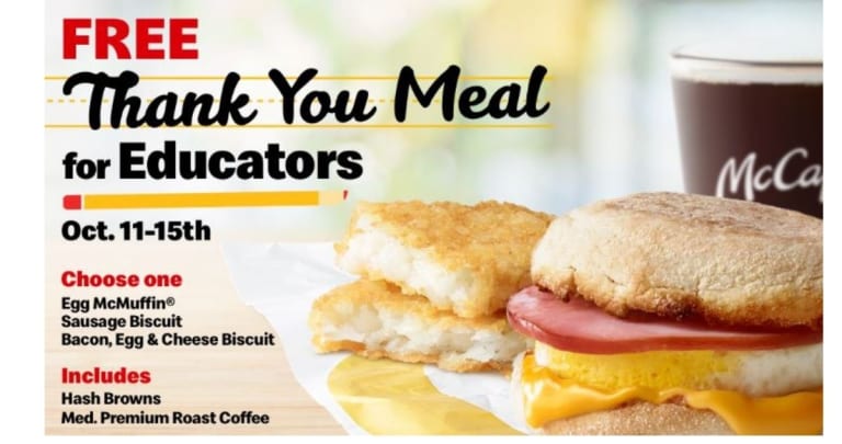 McDonalds Thank You Meal Program for Educators