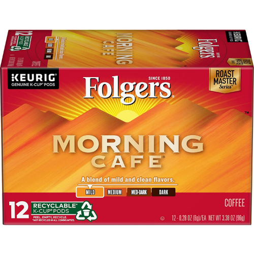 72 Count Folgers Morning Cafe Mild Roast Coffee K-Cup Pods as low as $25.40 Shipped Free (Reg. $36.28) | $4.20/box or 35¢/pod