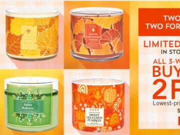 B2G2 Bath & Body Works 3-Wick Candles + Free Shipping Code