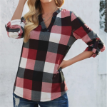 Women’s V Neck Plaid Sleeve Tab Top $23.99 Shipped (Reg. $45)