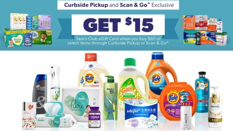 $15 Sam’s Club Gift Card with $60 P&G Purchase