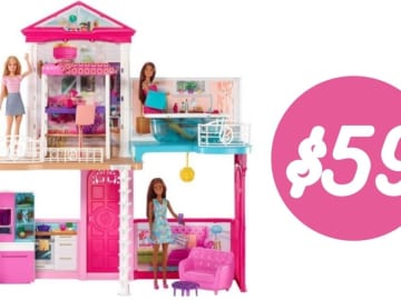 Barbie Dollhouse & Furniture Set With 3 Dolls for $59 Shipped