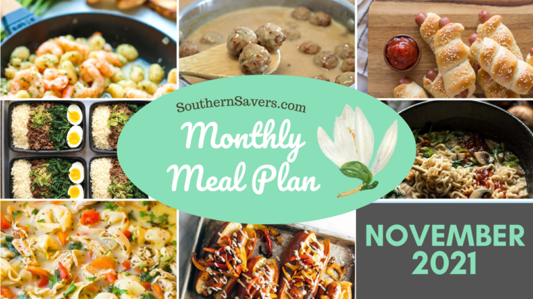 Southern Savers FREE November 2021 Monthly Meal Plan