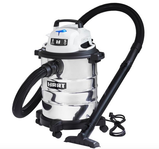 HART 6 Gallon Stainless Steel 5HP Wet/Dry Vacuum