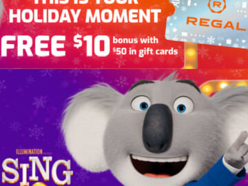 FREE $10 Concessions Bonus Card with Every $50 Purchase in Regal Gift Cards