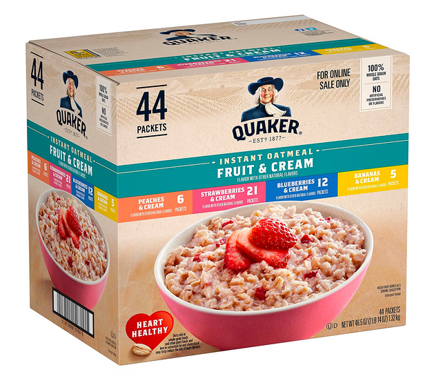 Quaker Instant Oatmeal Fruit & Cream Variety Pack 44ct