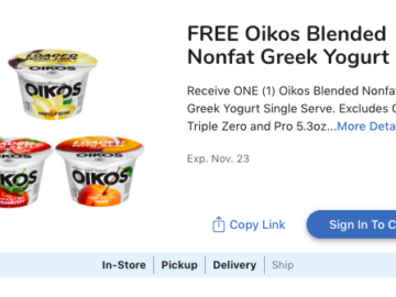 Kroger Digital Coupon | FREE Oikos Blended Nonfat Greek Yogurt