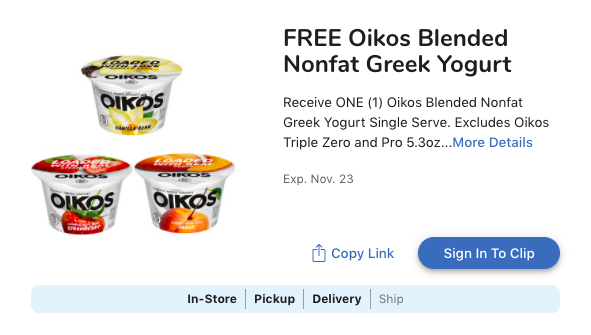 Kroger Digital Coupon | FREE Oikos Blended Nonfat Greek Yogurt