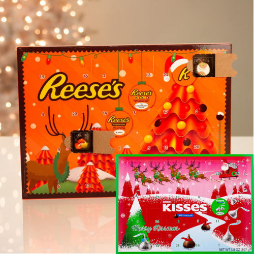 Set of 2 Hershey Milk Chocolate Kisses + Reese’s Peanut Butter Cups and Pieces Advent Calendars $19.95 (Reg. $30) – $9.98 each!