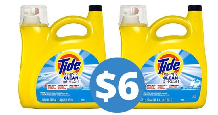 Tide Simply Clean & Fresh Laundry Detergent 128 oz. for $6