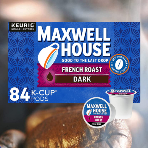 Amazon Cyber Monday! 84-Count Maxwell House French Roast Dark Roast K-Cup Coffee Pods $22.51 (Reg. $28.14) | 27¢ each!