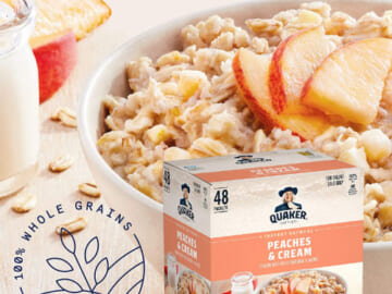 48 Count Quaker Instant Oatmeal, Peaches & Cream Individual Packets $9.79 (Reg. $14) – $0.20 per packet