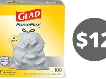 Glad ForceFlex 13 Gallon Drawstring Trash Bags 100 ct for $12