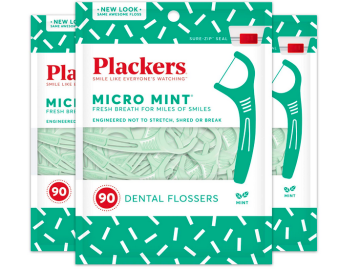 Plackers Micro Mint Dental Floss Picks, 90 Count, Pack of 3