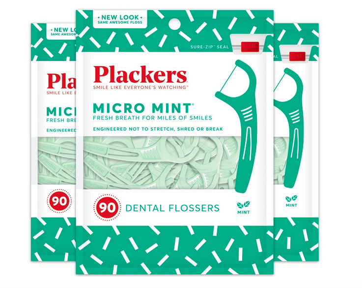 Plackers Micro Mint Dental Floss Picks, 90 Count, Pack of 3