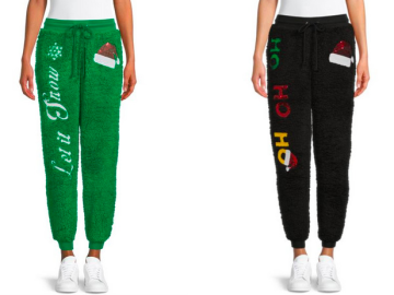 No Boundaries Juniors’ Christmas Faux Sherpa Joggers