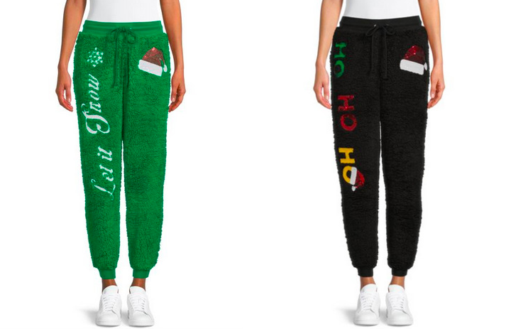 No Boundaries Juniors’ Christmas Faux Sherpa Joggers