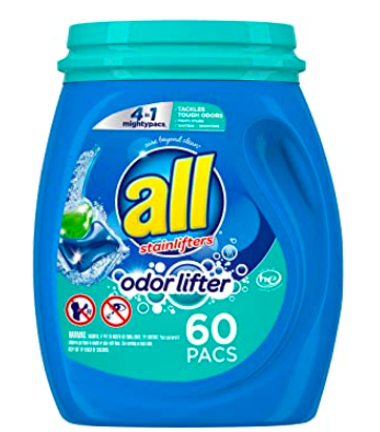 all Mighty Pacs Laundry Detergent 4-In-1 with Odor Lifter, Tub, 60 Count