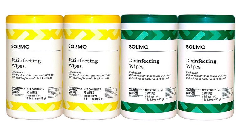 Solimo Amazon Brand Disinfecting Wipes (Pack of 4) only $7.68 shipped!