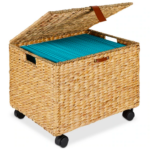 Mobile Water Hyacinth Rolling Filing Cabinet Storage Basket