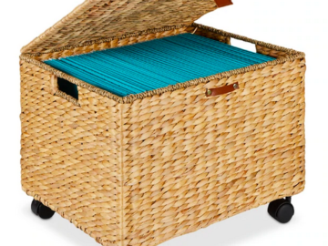 Mobile Water Hyacinth Rolling Filing Cabinet Storage Basket