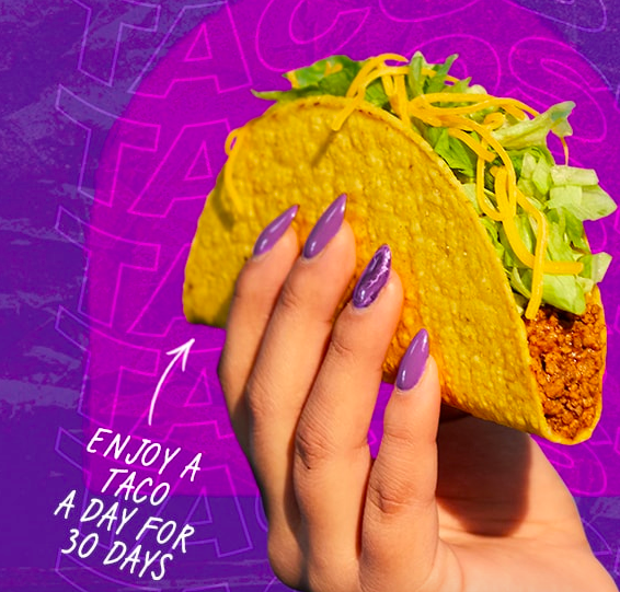 Taco Bell Taco Lover’s Pass: A Taco A Day for 30 Days only $10!