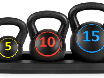 3-Piece Kettlebell Exercise Fitness Weights Set with Base Rack only $39.99 shipped (Reg. $84!)