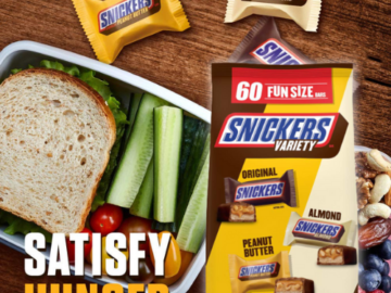 60-Count SNICKERS Original, Almond, & Crunchy Peanut Butter Fun Size Variety Bag as low as $15.11 Shipped Free (Reg. $33.49) | 25¢ each!