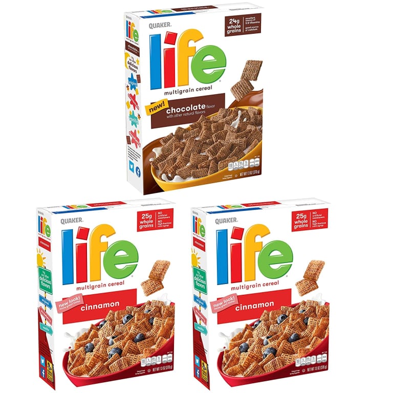 3 Pack Quaker Life Breakfast Cereal, Chocolate and Cinnamon Variety Pack as low as $7.14 Shipped Free (Reg. $11), $2.38/ 13oz Box