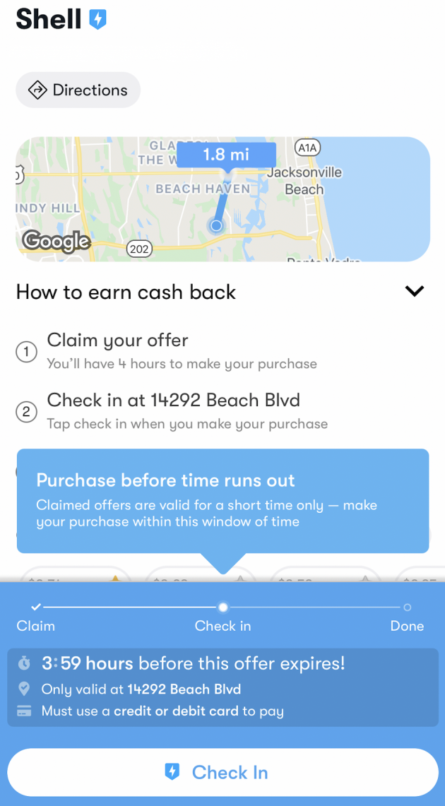 cash back at Shell gas station through GetUpside app