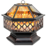 Hex-Shaped Outdoor Fire Pit with Flame-Retardant Lid