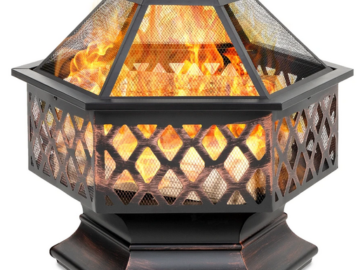 Hex-Shaped Outdoor Fire Pit with Flame-Retardant Lid