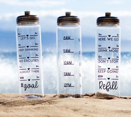 Water Tracker Bottles on Beach