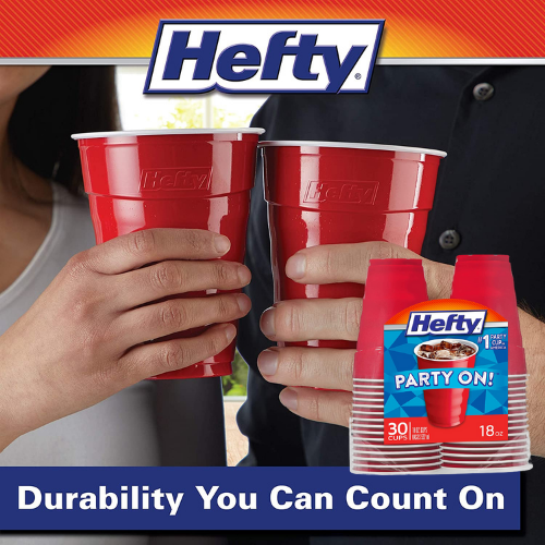 Hefty 30 Count Party On Disposable Plastic Cups, Red, 18 Ounce as low as $1.79 Shipped Free (Reg. $3) | 6¢/Cup