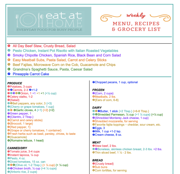 Get the Eat at Home Menu Plan Service for just $1.13/week!
