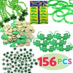 Set of 156 Pieces St. Patrick’s Day Accessories and Party Favors $21.99 – $0.14/ Piece! Includes Necklaces, Bracelets, Mustache, Coins, and More!