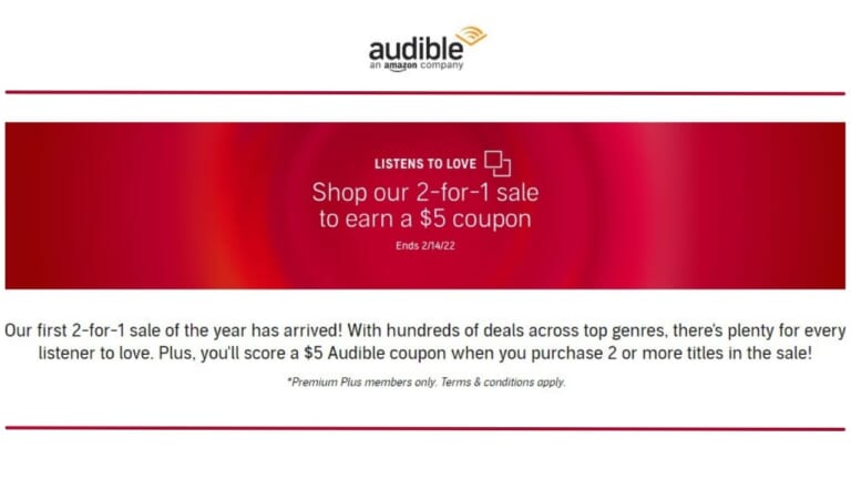 Audible 2-For-1 Sale + $5 Credit